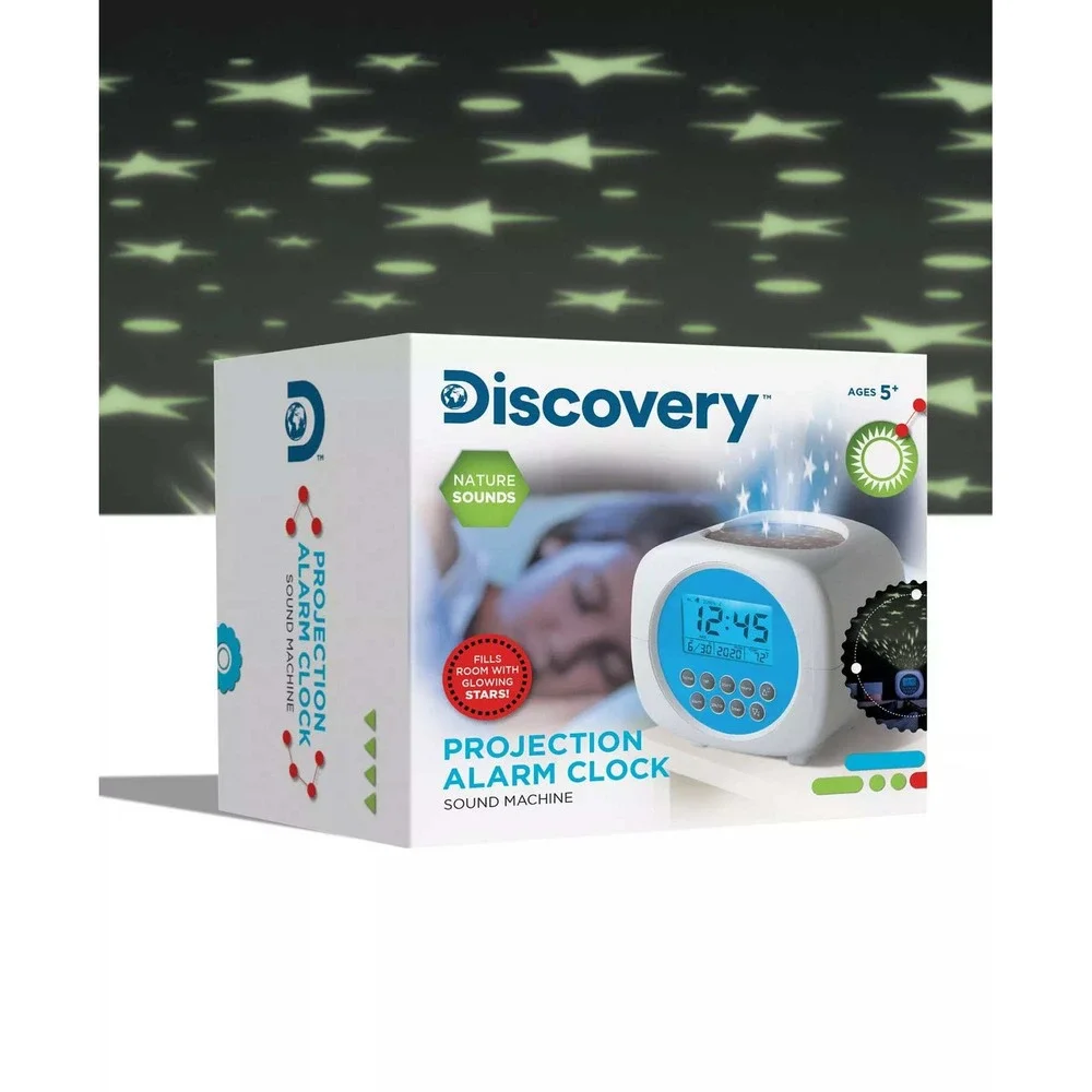 Discovery Kids Projection Alarm Clock Sound Machine Glowing Stars White Blue